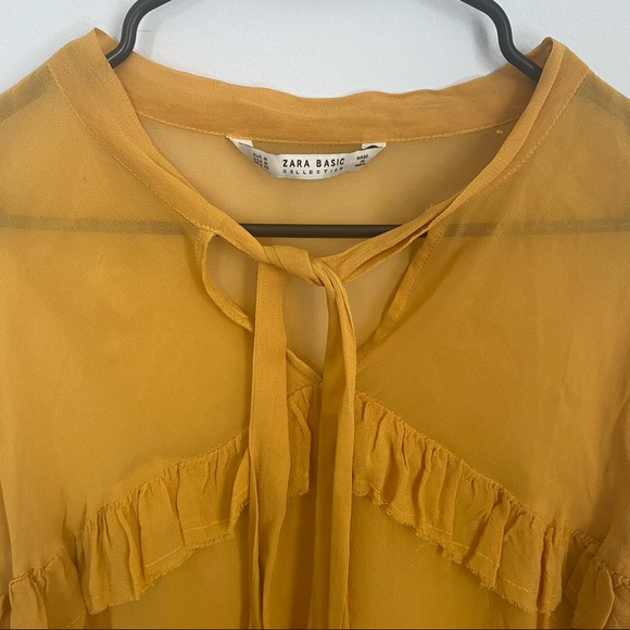 Zara Yellow Semi Sheer Frill Blouse - Picture 5 of 6